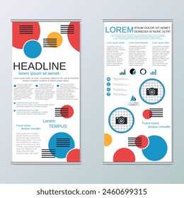 Modern geometric roll-up business banners, two-sided flyer vector design template