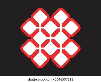 Modern Geometric Rounded Square Shape Red Outline Pattern on Black Background Illustration