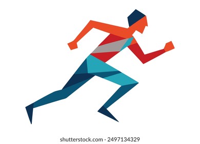 Vector geométrico moderno del hombre que corre en el fondo blanco perfecto para los deportes y los diseños dinámicos