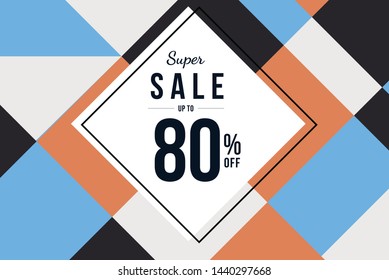 Modern geometric sale promo banner material design. Poster with 80% off discount.