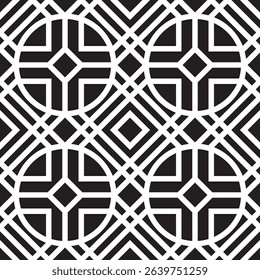 Modern Geometric Seamless Circular Pattern Black and White Decorative Artwork