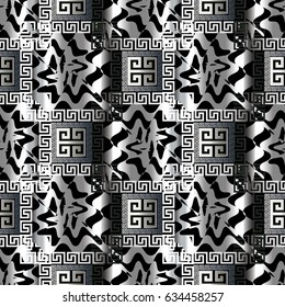 Modern geometric seamless pattern. Abstract background wallpaper illustration with squares, frames, stripes, waves and  greek key modern ornaments. Vector surface texture.