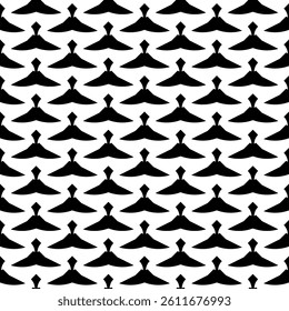 Modern Geometric Seamless Pattern in Black and White, EPS Vector Background. The repetitive vector design features sharp, symmetrical angles and abstract motifs. Delivered in high-quality EPS format.