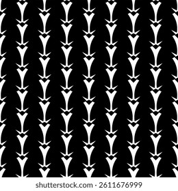 Modern Geometric Seamless Pattern in Black and White, EPS Vector Background. The repetitive vector design features sharp, symmetrical angles and abstract motifs. Delivered in high-quality EPS format.