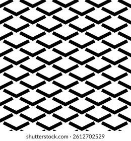 Modern Geometric Seamless Pattern in Black and White, EPS Vector Background. The repetitive vector design features sharp, symmetrical angles and abstract motifs. Delivered in high-quality EPS format.