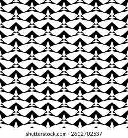 Modern Geometric Seamless Pattern in Black and White, EPS Vector Background. The repetitive vector design features sharp, symmetrical angles and abstract motifs. Delivered in high-quality EPS format.