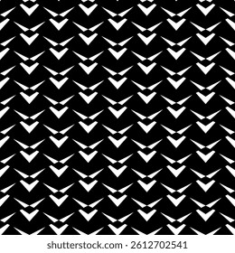 Modern Geometric Seamless Pattern in Black and White, EPS Vector Background. The repetitive vector design features sharp, symmetrical angles and abstract motifs. Delivered in high-quality EPS format.