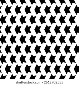 Modern Geometric Seamless Pattern in Black and White, EPS Vector Background. The repetitive vector design features sharp, symmetrical angles and abstract motifs. Delivered in high-quality EPS format.