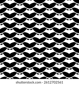 Modern Geometric Seamless Pattern in Black and White, EPS Vector Background. The repetitive vector design features sharp, symmetrical angles and abstract motifs. Delivered in high-quality EPS format.
