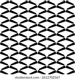 Modern Geometric Seamless Pattern in Black and White, EPS Vector Background. The repetitive vector design features sharp, symmetrical angles and abstract motifs. Delivered in high-quality EPS format.