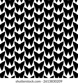 Modern Geometric Seamless Pattern in Black and White, EPS Vector Background. The repetitive vector design features sharp, symmetrical angles and abstract motifs. Delivered in high-quality EPS format.