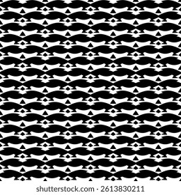 Modern Geometric Seamless Pattern in Black and White, EPS Vector Background. The repetitive vector design features sharp, symmetrical angles and abstract motifs. Delivered in high-quality EPS format.