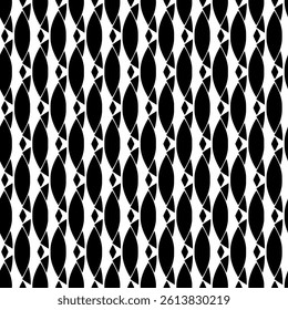 Modern Geometric Seamless Pattern in Black and White, EPS Vector Background. The repetitive vector design features sharp, symmetrical angles and abstract motifs. Delivered in high-quality EPS format.