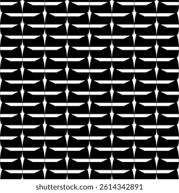 Modern Geometric Seamless Pattern in Black and White, EPS Vector Background. The repetitive vector design features sharp, symmetrical angles and abstract motifs. Delivered in high-quality EPS format.