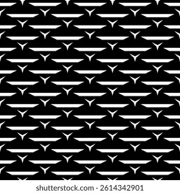 Modern Geometric Seamless Pattern in Black and White, EPS Vector Background. The repetitive vector design features sharp, symmetrical angles and abstract motifs. Delivered in high-quality EPS format.