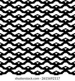 Modern Geometric Seamless Pattern in Black and White, EPS Vector Background. The repetitive vector design features sharp, symmetrical angles and abstract motifs. Delivered in high-quality EPS format.