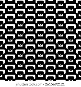 Modern Geometric Seamless Pattern in Black and White, EPS Vector Background. The repetitive vector design features sharp, symmetrical angles and abstract motifs. Delivered in high-quality EPS format.