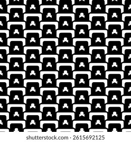 Modern Geometric Seamless Pattern in Black and White, EPS Vector Background. The repetitive vector design features sharp, symmetrical angles and abstract motifs. Delivered in high-quality EPS format.