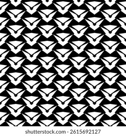 Modern Geometric Seamless Pattern in Black and White, EPS Vector Background. The repetitive vector design features sharp, symmetrical angles and abstract motifs. Delivered in high-quality EPS format.