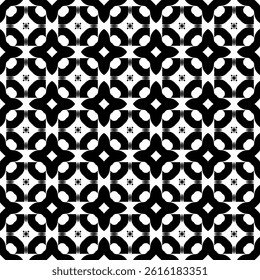 Modern Geometric Seamless Pattern in Black and White, EPS Vector Background. The repetitive vector design features sharp, symmetrical angles and abstract motifs. Delivered in high-quality EPS format.