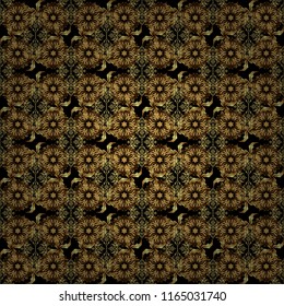 Modern geometric seamless pattern with gold repeating elements on a black background. Seamless vector golden ornament.