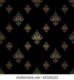 Modern geometric seamless pattern with gold repeating elements on a black background. Seamless vector golden ornament.