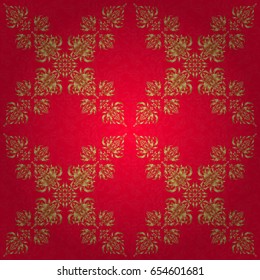 Modern geometric seamless pattern with gold repeating elements on a red background. Seamless vector golden ornament.