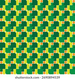 Patrón geométrico moderno sin fisuras en tonos verdes, amarillos y naranjas. Perfecto para el diseño de telas, Fondos de pantalla, embalaje, papel de embalaje y fondos digitales contemporáneos