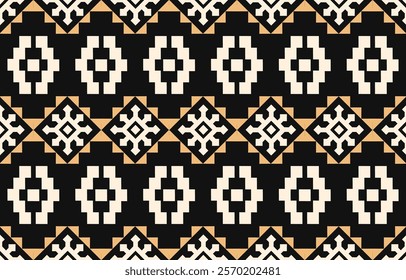 Modern geometric seamless pattern inspired by tribal art. Black, beige, and white color palette. Ideal for fashion apparel, home decor textiles, interior design, and graphic design projects.