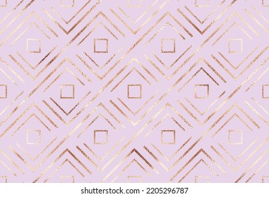 Modern geometric seamless pattern with rose gold rhombuses grid.