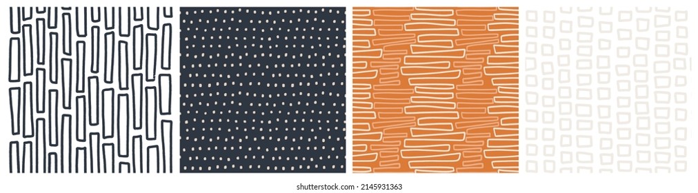 Modern Geometric Seamless Pattern Set In Fall Terracotta Orange And Black Colours.