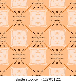 Modern geometric seamless pattern with tiled ornament. Vector backdrop. Beige and white color. Usable for design of wrapping paper, interior wallpaper, cover card, cloth etc.