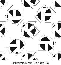 Modern geometric seamless pattern with triangle, circle, square shapes.