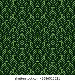 Modern geometric seamless pattern with vibrant green lines on black
