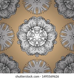 Modern geometric seamless pattern with white, black and beige repeating elements. Seamless vector ornament.