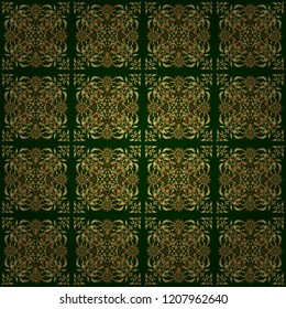 Modern geometric seamless pattern for wrapping paper, fabric or textile. Vintage ornament. Vector green and golden pattern for your designs and backgrounds.