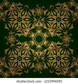 Modern geometric seamless pattern for wrapping paper, fabric or textile. Vintage ornament. Vector green and golden pattern for your designs and backgrounds.