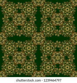 Modern geometric seamless pattern for wrapping paper, fabric or textile. Vintage ornament. Vector green and golden pattern for your designs and backgrounds.