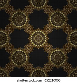 Modern geometric seamless pattern for wrapping paper, fabric or textile. Vintage ornament. Vector black and golden pattern for your designs and backgrounds.