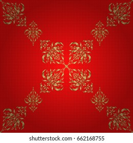 Modern geometric seamless pattern for wrapping paper, fabric or textile. Vintage ornament. Vector red and golden pattern for your designs and backgrounds.