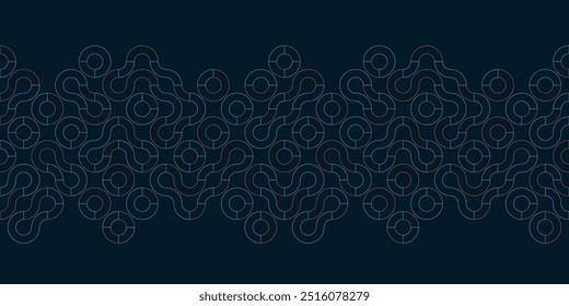 Modern geometric seamless vector pattern Border with tiled circular shapes. Truchet creative repeat background for greeting cards, web, interiors and fashion.