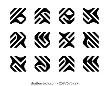 modern geometric set collection brutal curve template logo icon