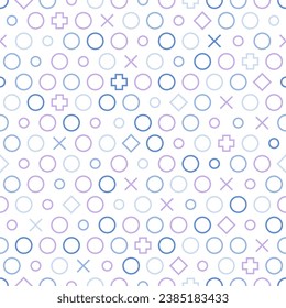 Modern geometric shape bold style pattern. Seamless colorful fashion print design. Cool vector minimal line art background. Blue and violet on white.