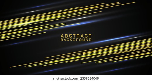 Forma geométrica moderna con fondo negro oscuro y amarillo brillante. La luz de velocidad dinámica da forma a los elementos. Diseño genial. Ilustración vectorial Eps10.