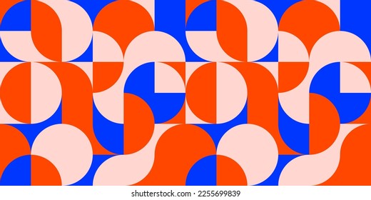 Modern geometric shape mosaic illustration. Trendy scandinavian style seamless pattern, colorful circle shapes, creative geometry concept design.