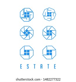 Modern geometric shaped construction logos.