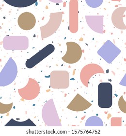 Modern geometric shapes abstract seamless pattern with terrazzo tile background