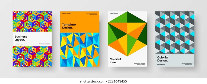Modern geometric shapes banner template bundle. Multicolored postcard A4 vector design concept set.