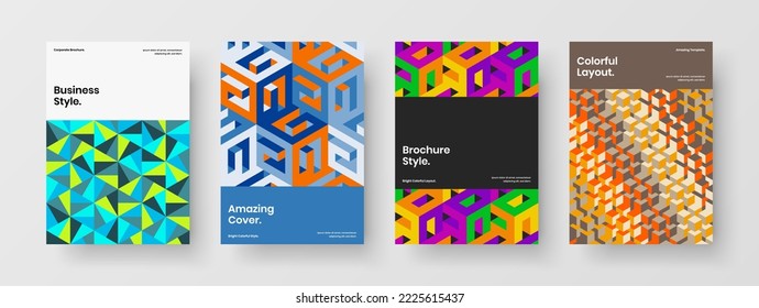 Colección de plantillas de folletos de formas geométricas modernas. Conjunto único de diseño vectorial de la página principal A4.