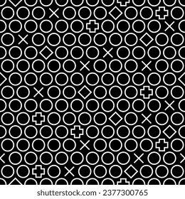 Patrón funky de formas geométricas modernas. Resumen de un patrón mínimo sin fisuras. Diseño de impresión de moda en negrita. Blanco sobre fondo negro.